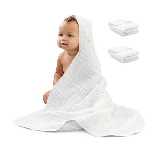 Baby Hooded Muslin Cotton Towel for Kids by Comfy Cubs, Color: White, Size: pack of 2