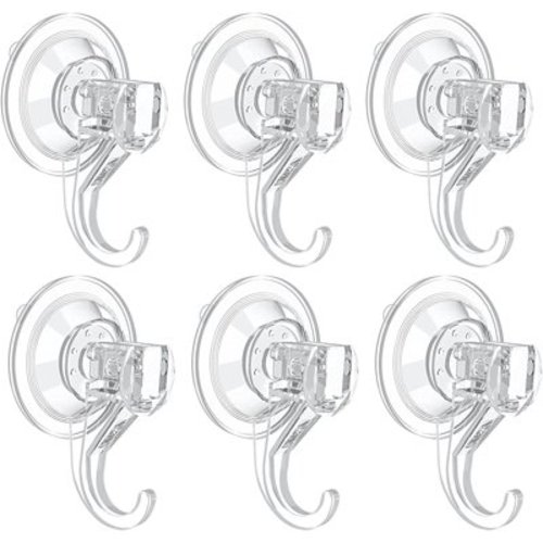 Quntis Suction Cup Hooks, 6 Pack Heavy Duty Suction Hooks Reusable Waterproof Clear Vacuum Shower Hooks for Bathroom Kitchen Wall Window Glass