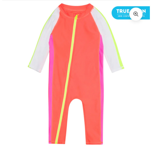 Sunsuit - Long Sleeve Romper Swimsuit | "Neon Orange/White"
