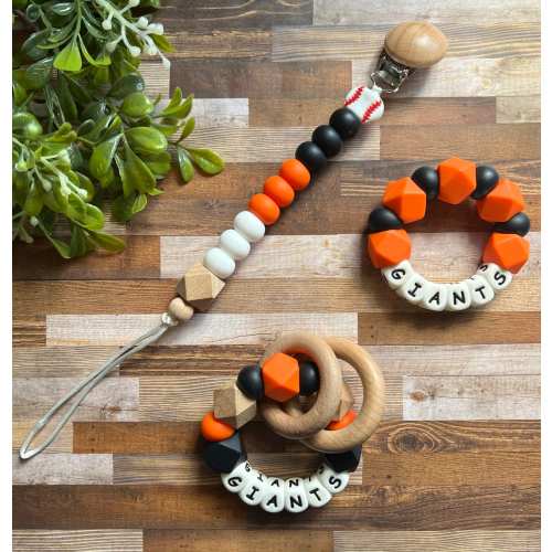San Francisco Giants Toy Collection - Pacifier Clip - Rattle - Baby Giants Toy - Orange - Black - Baseball - Baby Gift - Toy - Rookie Year