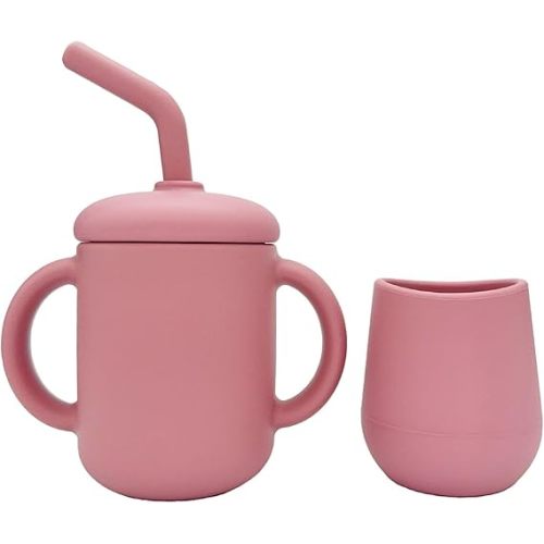 Silicone Training Cups - Drinking Training Straw Cup & Open Weaning Cup for Babies 6-12+ Months, Food-Grade BPA-Free Baby Led Weaning Drinking Set(Rose) (Rose)