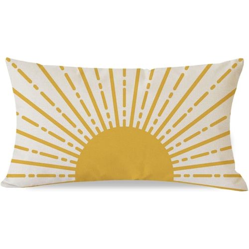 PANDICORN Sunshine Sun Throw Pillow Cover 12x20 Inch Yellow Outdoor Spring Summer Boho Beach Decorations Cute Lumbar Decorative Cushion Case for Home Dorm Living Room Bedroom Sofa Couch Decor