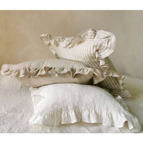 Linen PILLOW CASE with small ruffles - washed natural linen pillow cover, farmhouse chic pillow sham - romantic gift for cozy home lovers