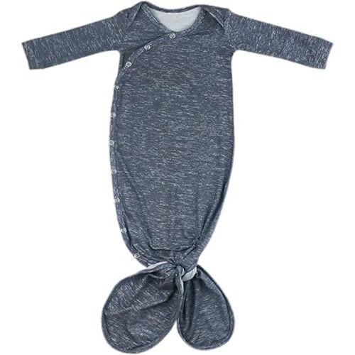 Copper Pearl Baby Gown - Knotted Newborn Sleepers for Baby Boy and Girl, Soft Stretchy Long Sleeve Infant Gowns with Bottom Tie and Hand Mittens, Perfect Hospital Coming Home Outfit (Denim)