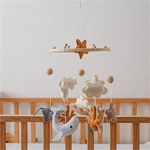 Baby Mobile for Crib, Baby Crib Mobile for Boys Girls, Star Clouds Coral Shells Dolphin Baby Mobile for Bassinet, Boho Nursery Mobile, Nursery Decor (Oceans)