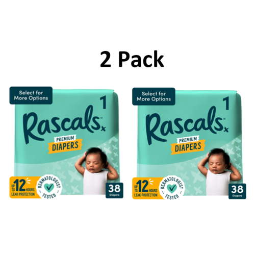 Rascals Premium Absorbent Baby Diapers Size 1, 76 Count