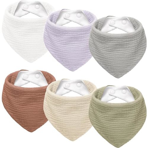 Muslin Baby Drool Bibs 6Pack Soft Triangular Adjustable Baby Bandana Bibs for Unisex Girls & Boys - Colorful