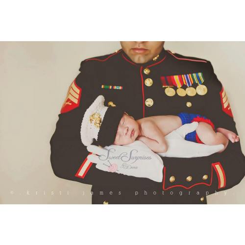 HANDMADE Crochet Marine Corps USMC Hat with Matching Diaper Cover - Dress Blues- Newborn-6-12 Mo US Marine Corps Hat