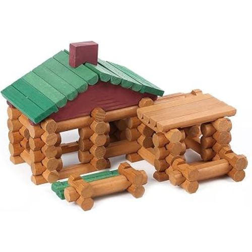 90 Pcs Wood Building Blocks Toy for Toddlers, Classic Wooden Cabin Log Set Preschool Education Toy, Creative Construction Engineering Educational Toys for 3 4 5 6 Years Boys