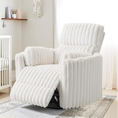 Jocisland Power Swivel Glider Rocking Recliner, Nursery Chair for Adults with 2 Pillows, USB & Type-C Charge,Barrel Armchair Single Sofa for Living Room Bedroom, Cream Corduroy