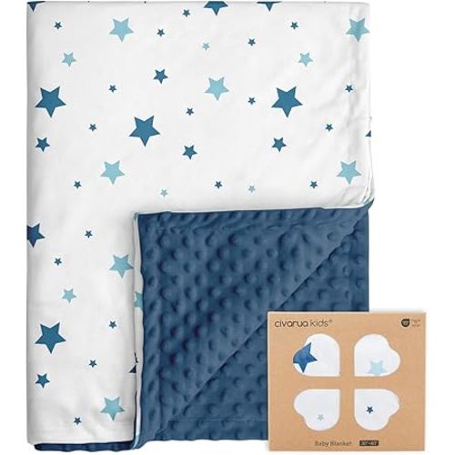 Baby Blankets for Unisex Boys Girls, Soft Nursery Crib Blankets with Dotted Fleece Back for Newborns Toddlers 30x40 Inch Blue Star Bed Throws