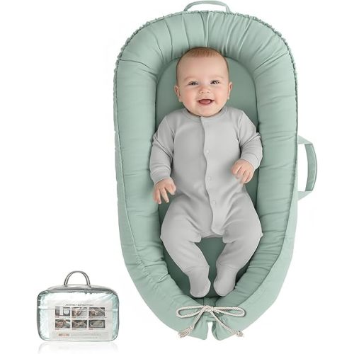 Baby Lounger - Infant Lounger for Newborn 0-24 Months, Pure Cotton Breathable Baby Nest Lounger, Newborn Essentials for Baby Boys & Girls, Portable Baby Lounger for Home and Travel