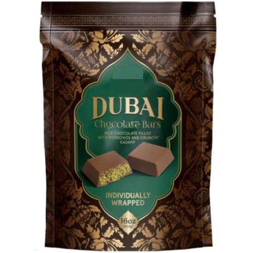 Dubai Chocolate Bars, Milk Chocolate with Pistachios and Kadayif, Individually Wrapped, 16 oz