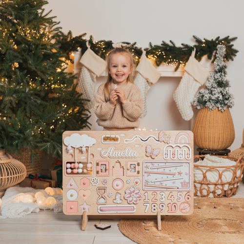 Busy Board Baby Girl Gift Montessori Board For Toddlers Gifts For Kids Wooden Activity Toy Sensory Personalized Birthday Gift 1 2 3 Year Old