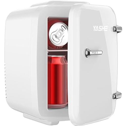 Mini Fridge, 4 Liter/6 Cans Small Refrigerator for Skincare, 110V AC/ 12V DC Thermoelectric Cooler and Warmer for Drink Office Dorm Bedroom Car, White