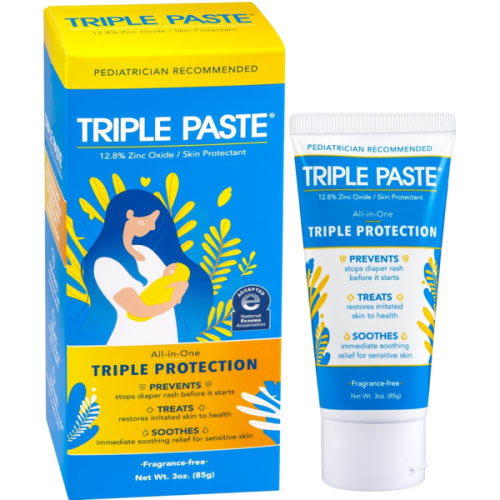 Triple Paste Diaper Rash Cream for Baby - 3 oz Tube - Zinc Oxide Ointment Treats, Soothes and Prevents Diaper Rash - Pediatrician-Recommended Hypoallergenic Formula with Soothing Botanicals