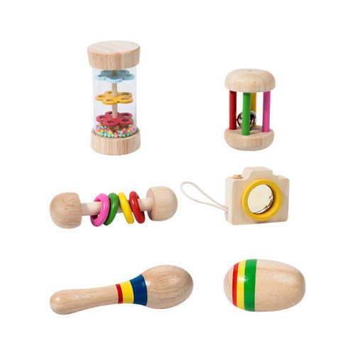 6 Pcs Wooden Baby Toy Set Organic Rattles Montessori Instruments Infant Developmental Toys 0 12 Months
