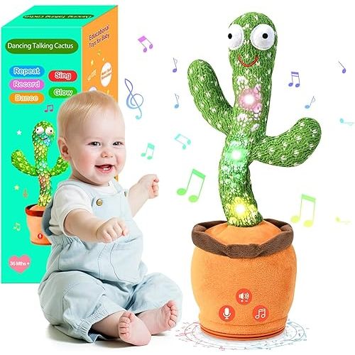 TWORIVER Adjustable Volume Dancing Talking Cactus Toy for Baby Toddler, Boys Girls Gifts Singing Mimicking Recording Repeating What You Say Baby Toys with 120 English Songs