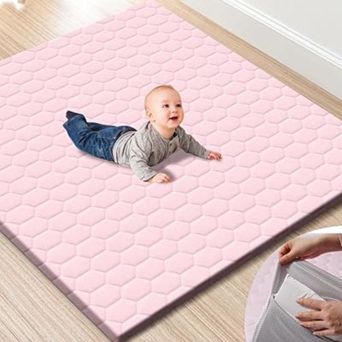 Premium Foam Baby Play Mat 50" x 50" with Removable Cover, Extra Thick Padding Playpen Mat, Non-Slip Floor Mat, Stylish & Easy to Clean for Crawling Baby, Infants & Toddlers, Pink