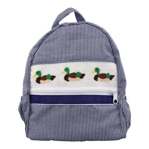 Navy Gingham Smocked Mallard Backpack – Cecil & Lou