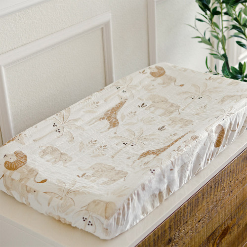 Crane Baby Cotton Quilted Change Pad Cover - Kendi Animals