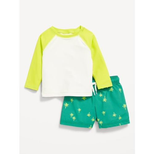 Graphic Rashguard Swim Top and Trunks for Baby