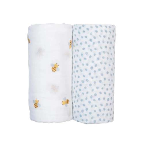 LULUJO Cotton Muslin Swaddles 2-PK - Bees & Blue Dots