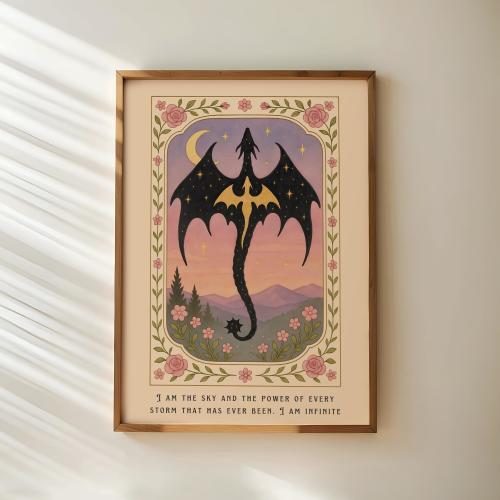 Fourth Wing Print, Dragon Poster, Fantasy Bookish Art, Girly Wall Art, Book Lover, Romantasy Art, I am the sky and the power of every storm