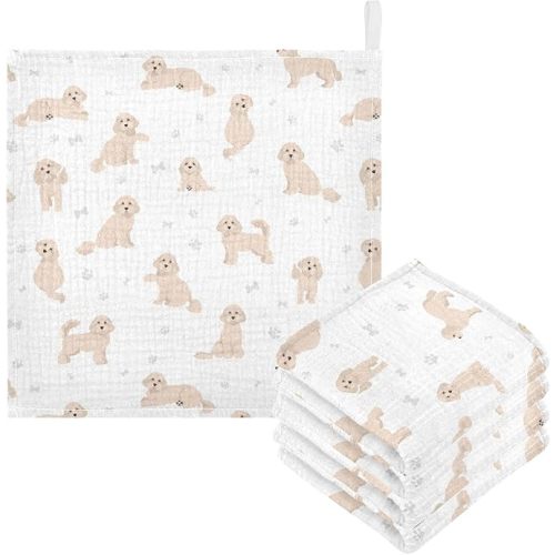 vvfelixl Baby Cotton Washcloths Cavapoo Mix Breed Pattern Infants Bath Towel for Unisex Face Towels for Newborn, Natural Baby Wipes Delicate Skin, 11.8 X 11.8 inch, one sizex5