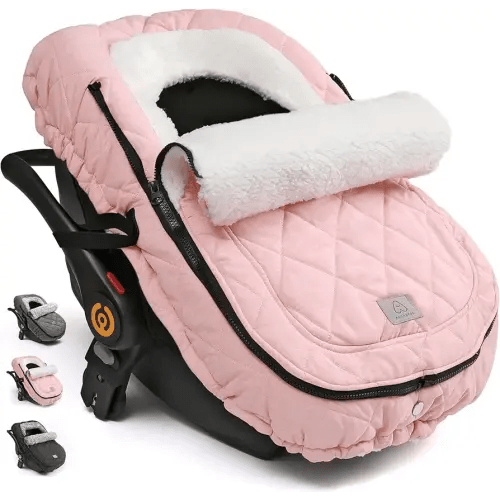 ACRABROS Car Seat Cover Baby: Winter Infant Carseat Canopy for Boy Girl Newborn, Zipper Peeping Window, Warm Cozy Cold Weather Waterproof Fitted, Pink