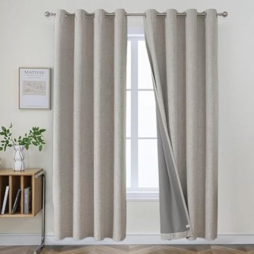 Joydeco Blackout Curtains 84 Inches Long 2 Panels Burg, Room Darkening Curtains for Bedroom, 100% Black Out Textured Thermal Drapes Privacy Protection 2 Panels Set(W52 x L84 Inch, Greyish White)