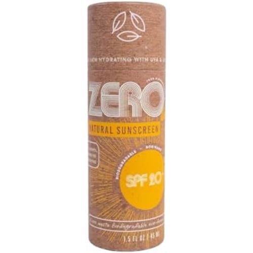 ZERO Waste Natural Sunscreen Stick 100% Plastic Free, SPF 20 Reef Safe and Kid Friendly, Water-Resistant, Push Up Cardboard Tube, Sunblock Made with Beeswax, Shea Butter and Coconut Oil, 1.5 Oz