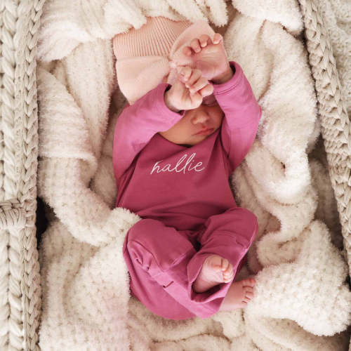 Personalized Full Length Snap Romper | Dark Rose