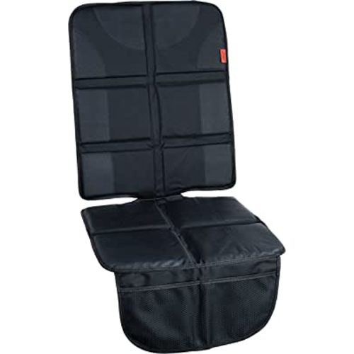 Lusso Gear Car Seat Protector for Baby Car Seat - Thick Padding, 2 Mesh Storage Pockets, Waterproof, Protects Fabric or Leather Seats, Non-Slip Padded Backing (Black)
