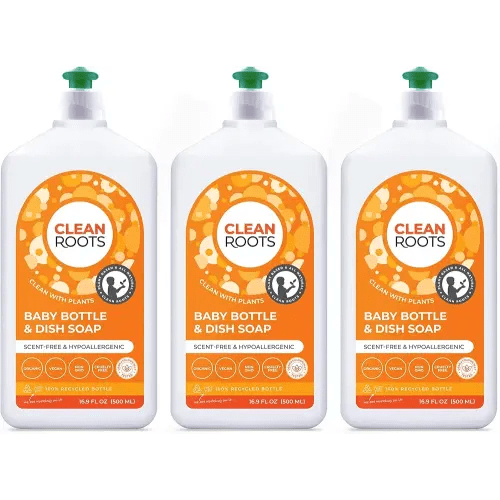 Baby Bottle & Dish Soap, EcoGarantie Certified 100% Organic & Natural Ingredients, Scent-Free & Hypoallergenic, Dermatologically Tested & Approved - Pack of Three 16.9 fl oz (500 mL)