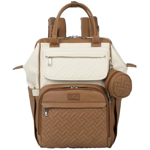 BabbleRoo Diaper Bag Backpack, Multifunction Large Bags with Changing Pad & Stroller Straps & Pacifier Case, Unisex Stylish Travel Back Pack Nappy Changing Bag for Moms Dads (Caramel Cream)