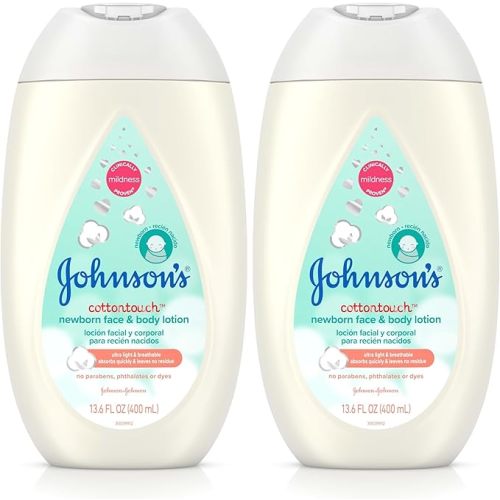 Johnson's CottonTouch Newborn Baby Face and Body Lotion, Hypoallergenic Moisturization for Baby's Skin, Made with Real Cotton, Paraben-Free, Dye-Free, 13.6 fl. oz (Pack of 2)