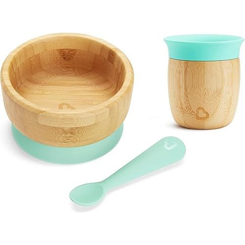 Munchkin® Bambou™ Open Training Cup, Suction Bowl and Spoon Set for Babies and Toddlers, Non-Toxic Bamboo and Food-Grade Silicone