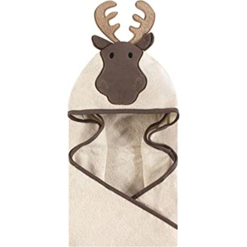 Hudson Baby Unisex Baby Cotton Animal Face Hooded Towel, Modern Moose, One Size