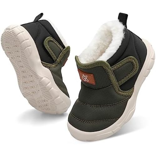 QFH Baby Boys Girls Winter Warm Shoes Cozy Fleece Snow Boots Toddler Non-Slip Walking Shoes Infant Outdoor Water Resistance Faux Fur Booties