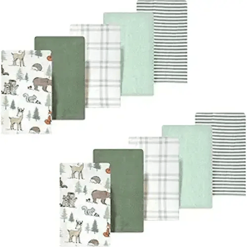 Luvable Friends Hudson Baby Flannel Burp Cloths 10pk, Woodland Forest Animals