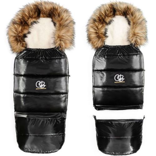 Cover Baby 0-3 Years Organic Premium Beige Wool Adjustable Footmuff in Satin Black