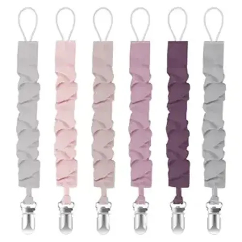 Pacifier Clips for Baby Girls and Boys, Pacifier Holders for Teething Relief and Baby Essentials, Safe for Newborns (6 Pack)