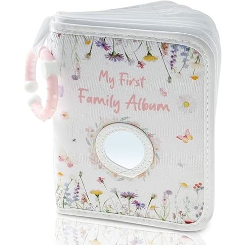 Baby's My First Photo Album with Hook Mirror, Newborn First Family Photo Album for Baby, Hold 17 4x6 Photos, Present, Soft Cloth Family Book for Newborn