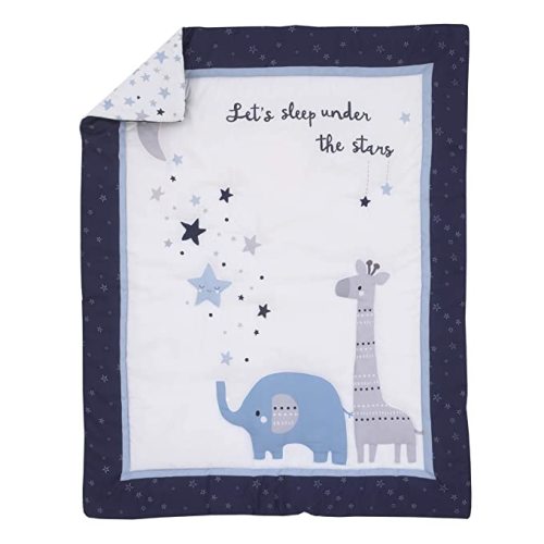 NoJo Little Love Shine On My Love - Boy Safari, Moon and Stars Navy and White 3 Piece Crib Bedding Set- Comforter, Fitted Crib Sheet, Dust Ruffle