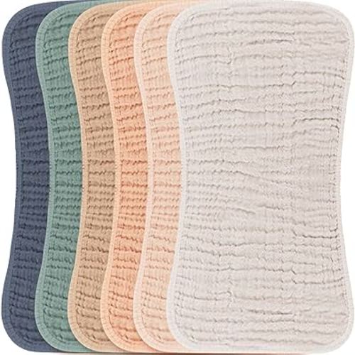 Konssy 6-Pack Muslin Burp Cloths 100% Cotton Large