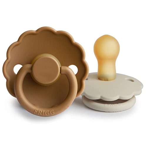 FRIGG Daisy Natural Rubber Baby Pacifier | Made in Denmark | BPA-Free (Cappucino/Cream, 0-6 Months) 2-Pack