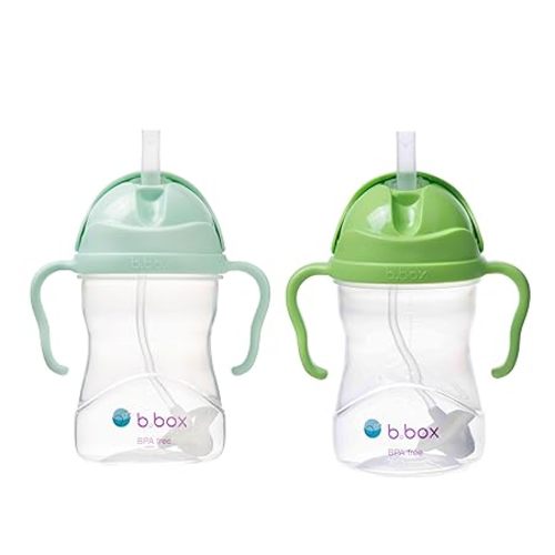 b.box Sippy Cup with Weighted Straw (2-pack). Drink from any Angle, Leak Proof, Spill Proof, Easy Grip. BPA Free, Dishwasher Safe. For Babies 6m+ to Toddlers (pistachio + apple, 8oz) - Pistachio & Apple