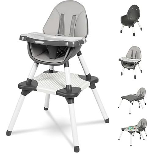 Gofirst 6 in 1 Baby High Chair,Convertible High Chairs for Babies and Toddlers/Booster Seat/Table and Chair Set,Babies Feeding Chair/5-Point Harness,4-Position Removable Tray&PU Cushion Baby Highchair