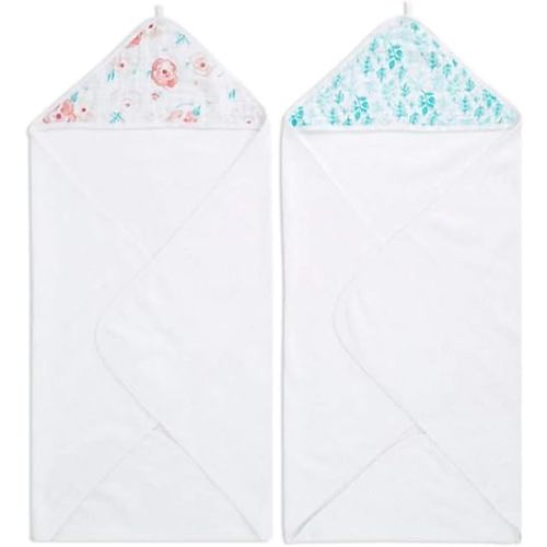 aden + anais Baby Hooded Towel|100% Terry Cotton Soft Baby Bath Towel for Kids, Toddlers, Infants| Newborn Girl and Boy Baby Wrap Towel, 2 Pack, Full Bloom